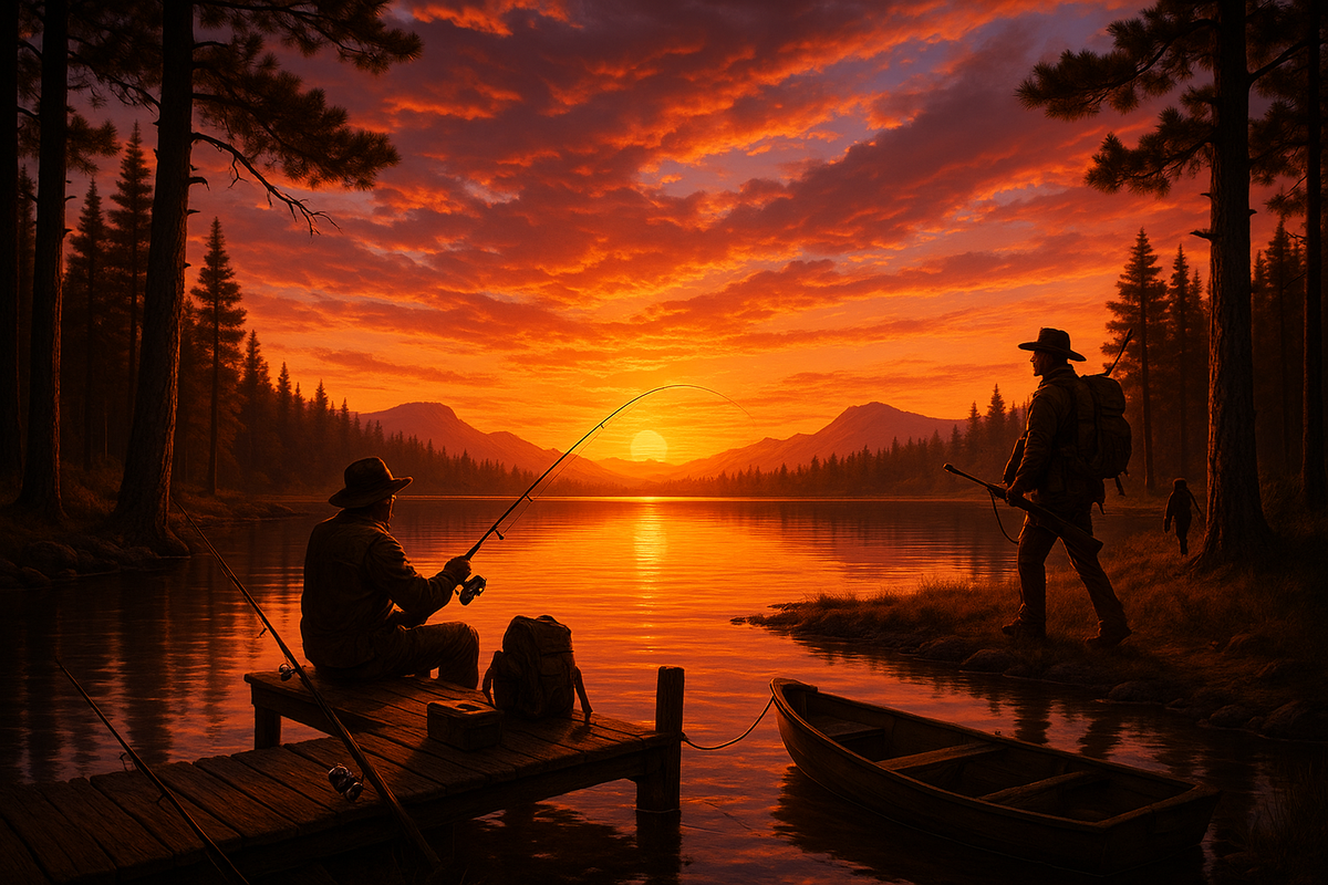 epic fishing and hunting day on sunset